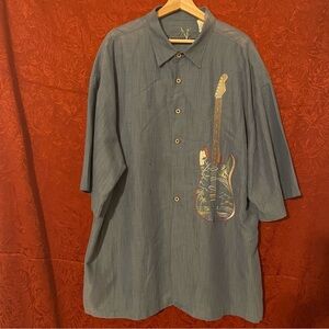 Bamboo Cay Men's Rock Alone Tropical Style Guitar Embroidered Button Up Shirt 3X